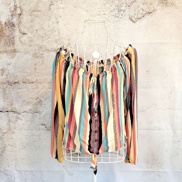Rewind Striped Off The Shoulder Womens Top Size M - Picture 1 of 11